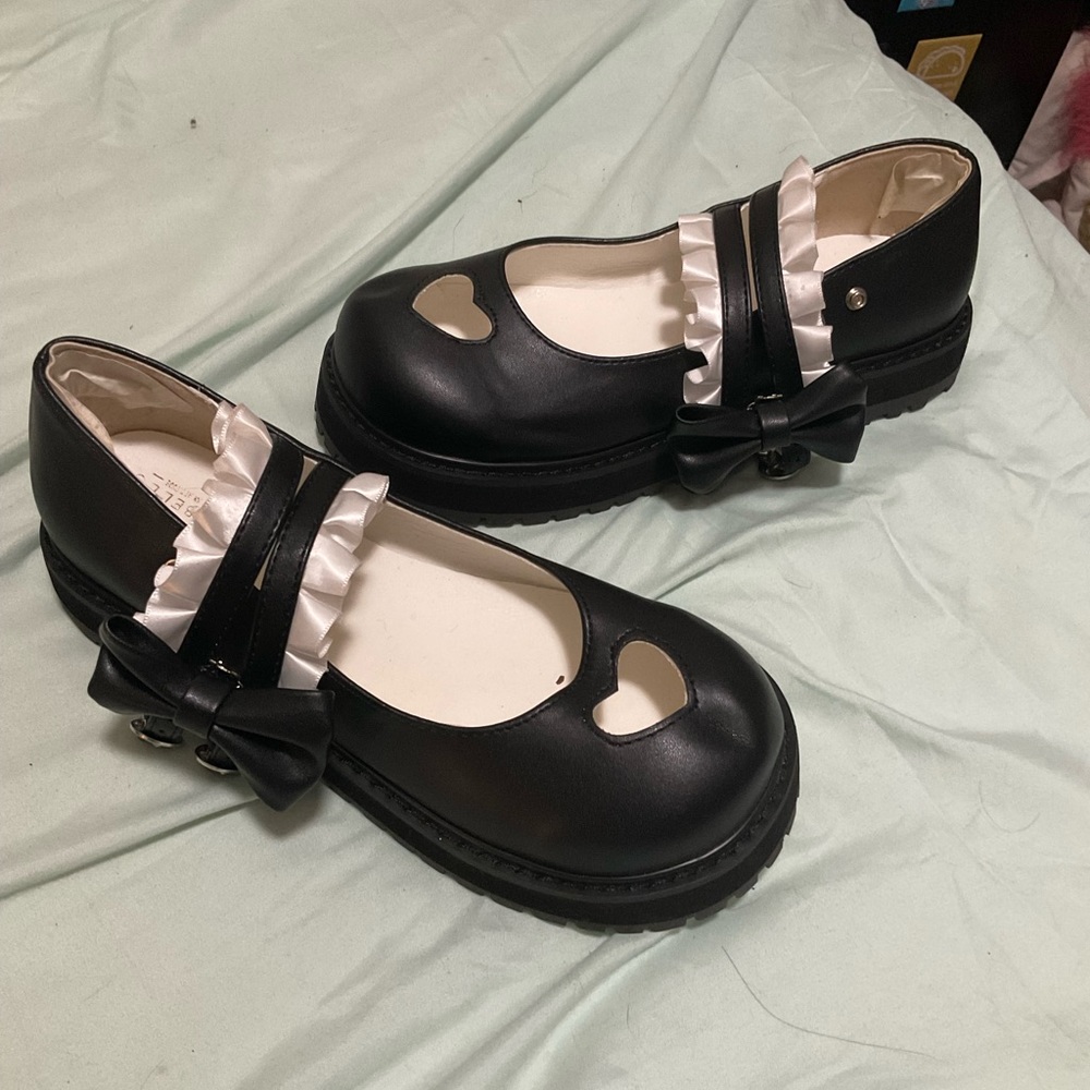 Japanese Sweet Lolita Hollow Heart Maid Cosplay Platform Mary Jane Flat Shoes